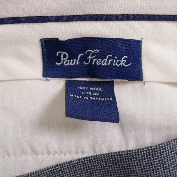 Paul Fredrick Wool Dress Pants Blue Nailshead Pleated Cuffed High Rise 34 / 35.5